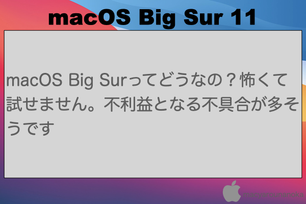 macOS Big Surってどうなの？怖くて試せません。不利益となる不具合が多そうですのイメージ