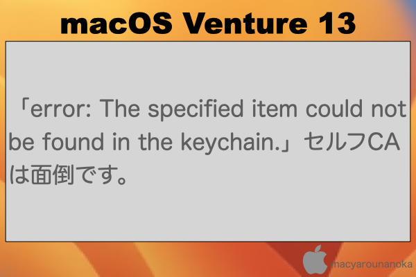 「error: The specified item could not be found in the keychain.」セルフCAは面倒です。のイメージ
