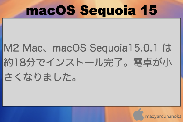 M2 Mac、macOS Sequoia15.0.1 は約18分でインストール完了。電卓が小さくなりました。のイメージ